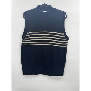 VTG NWT Liz Claiborne XL Striped Sweater Vest Nock Neck Minimalist Prep Academia